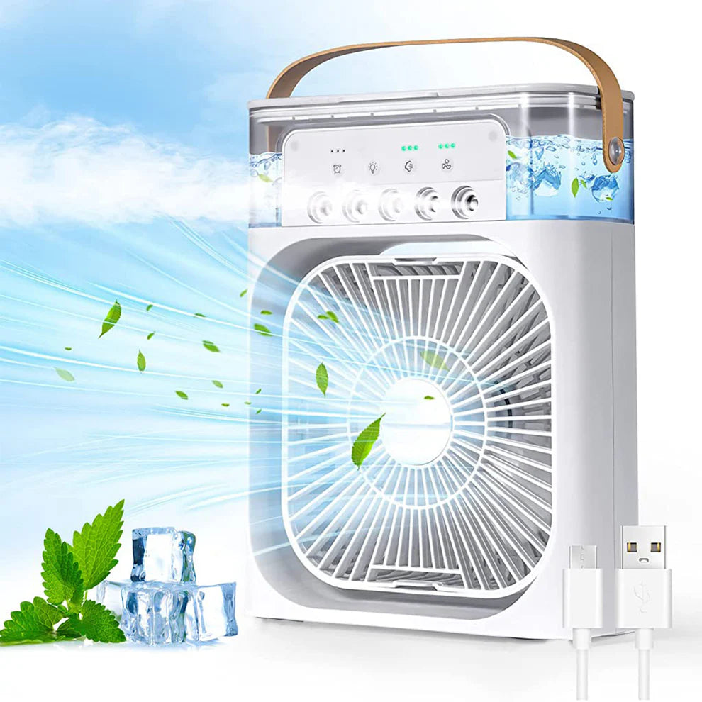 Portable Mini Air Cooler Fan USB Personal Desk Cooling Fan With LED Light & Water Mist Cooler