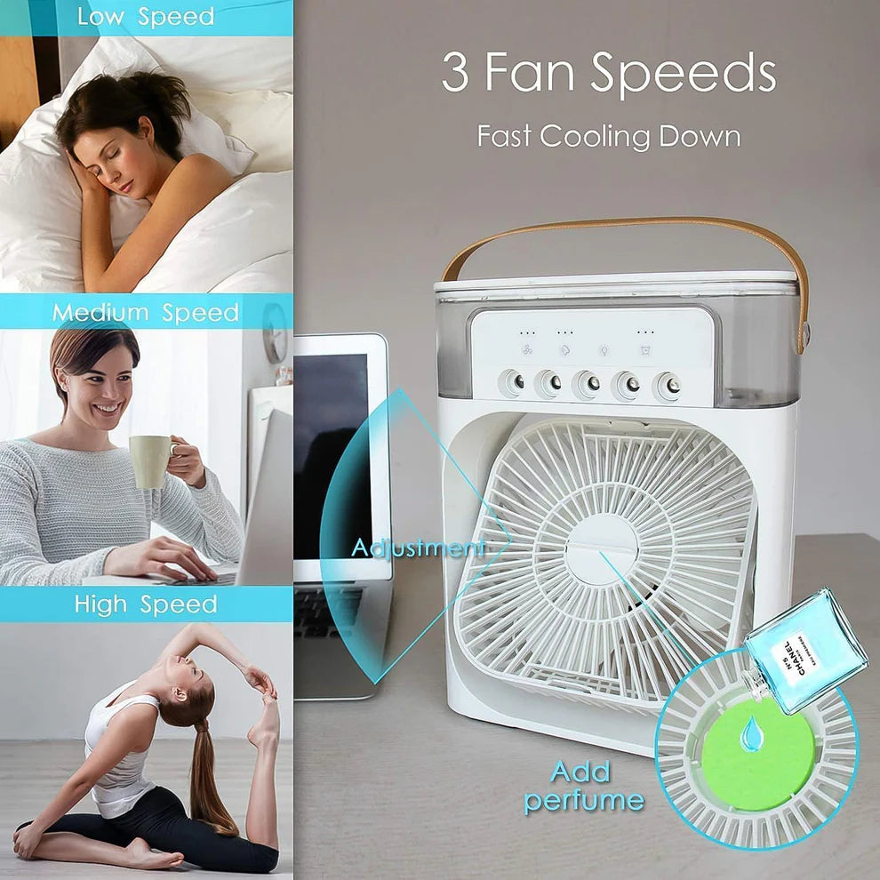 Portable Mini Air Cooler Fan USB Personal Desk Cooling Fan With LED Light & Water Mist Cooler