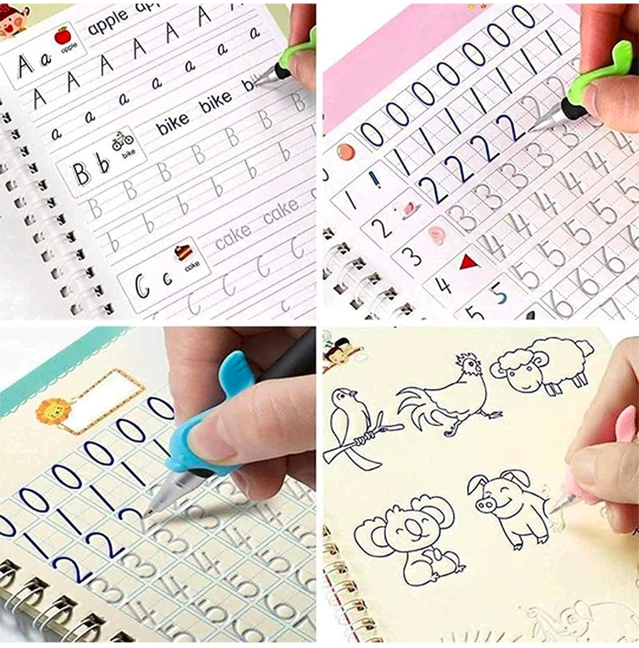 Sank Magic Practice Copy Book Set for Kids (4 Books + 1 Magic Pen + 10 Refills) Reusable Handwriting Improvement & Number Tracing Book for Preschool Learning, Ages 3+