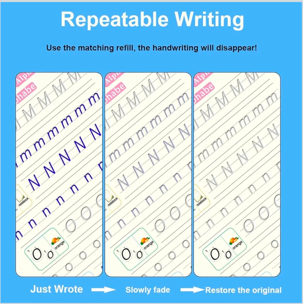 Sank Magic Practice Copy Book Set for Kids (4 Books + 1 Magic Pen + 10 Refills) Reusable Handwriting Improvement & Number Tracing Book for Preschool Learning, Ages 3+