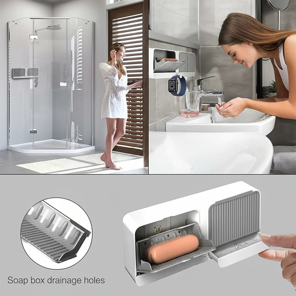 Wall Mounted 4-Compartment Bathroom Storage & Soap Holder Organizer Rack Multipurpose Shelf