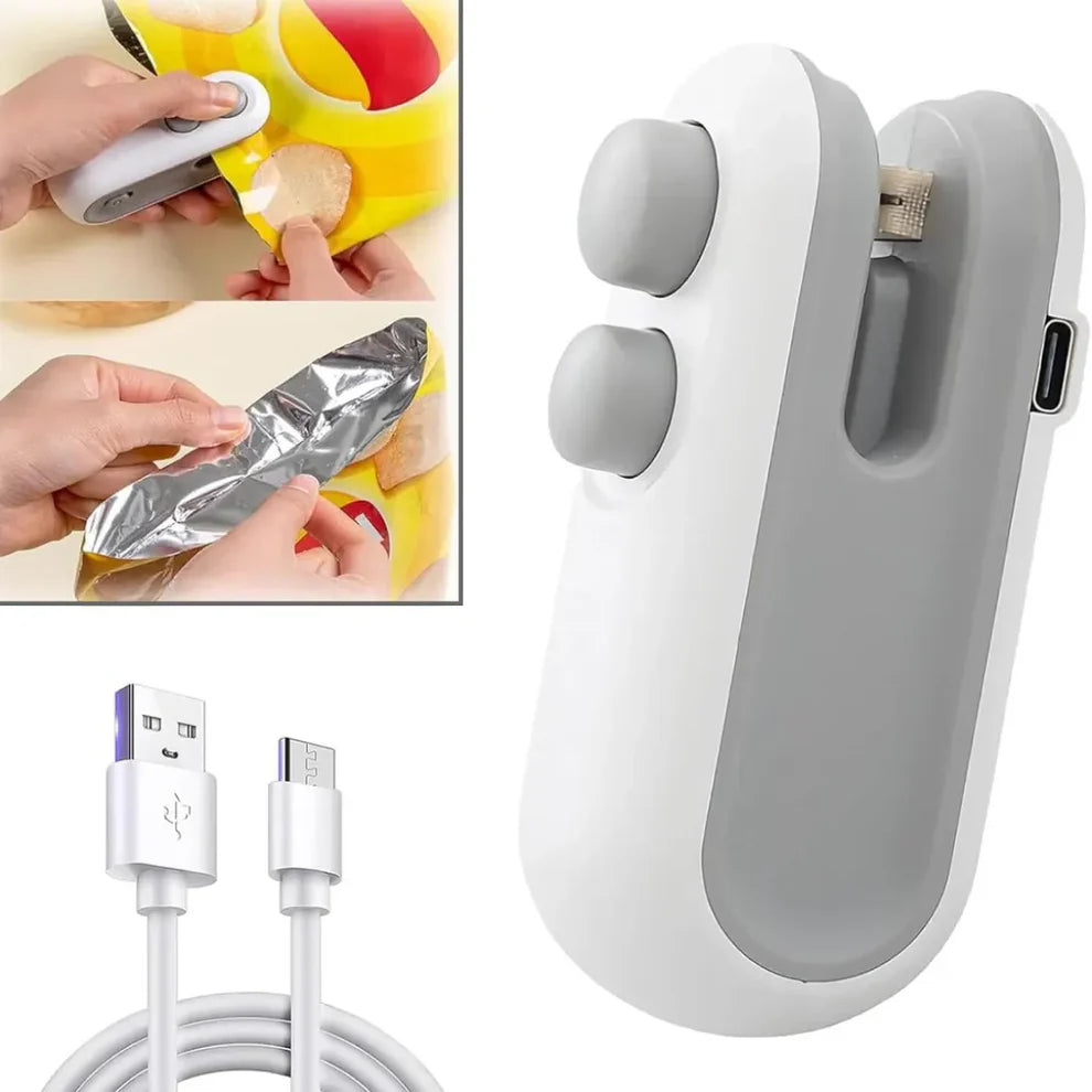 Mini Bag Sealer 2-in-1 Heat Seal & Cutter USB Rechargeable Portable Food Sealer