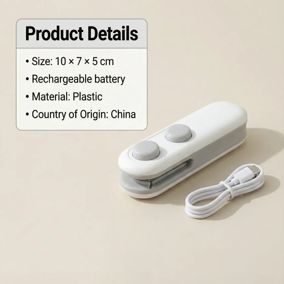 Mini Bag Sealer 2-in-1 Heat Seal & Cutter USB Rechargeable Portable Food Sealer